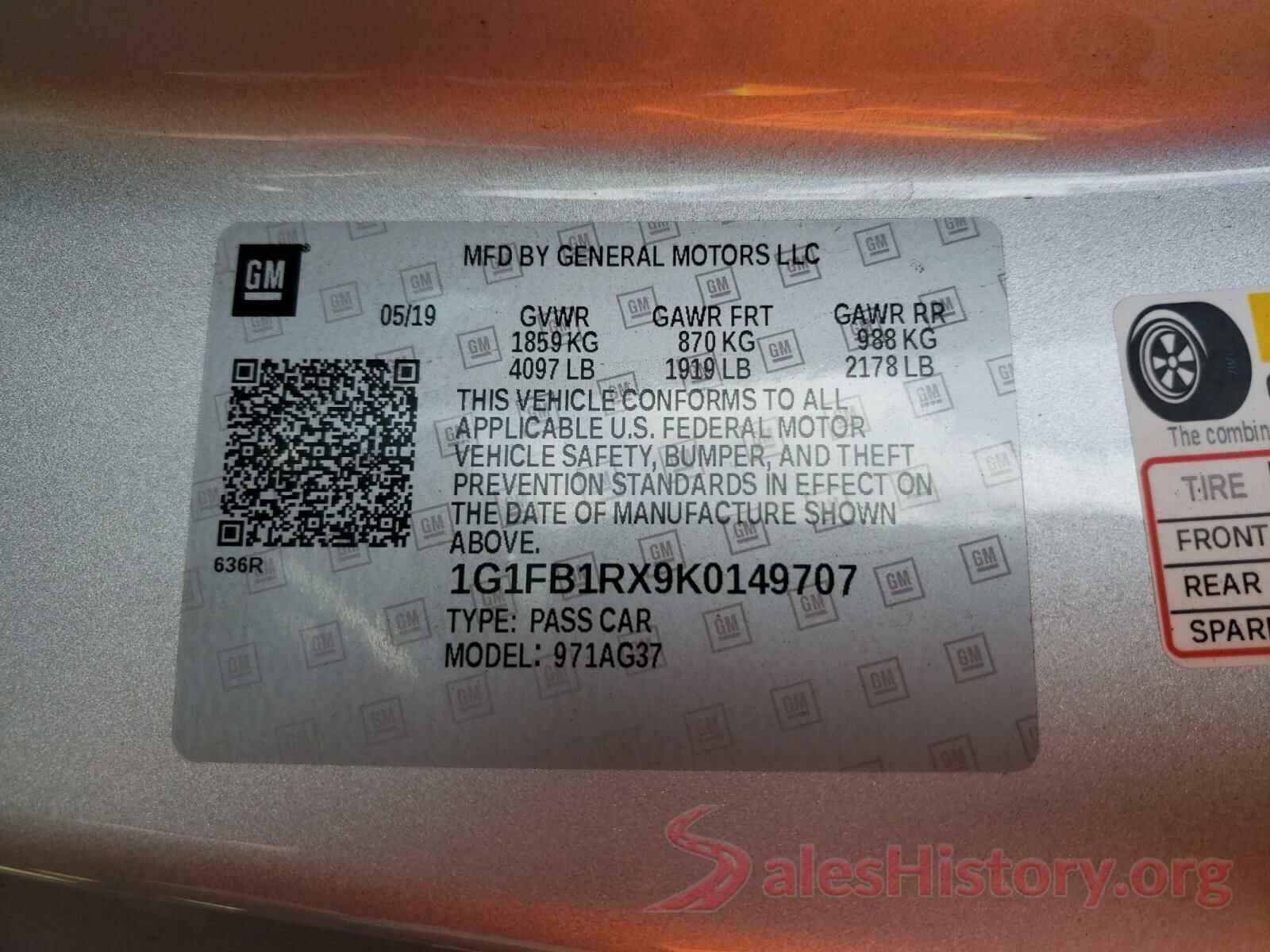 1G1FB1RX9K0149707 2019 CHEVROLET CAMARO