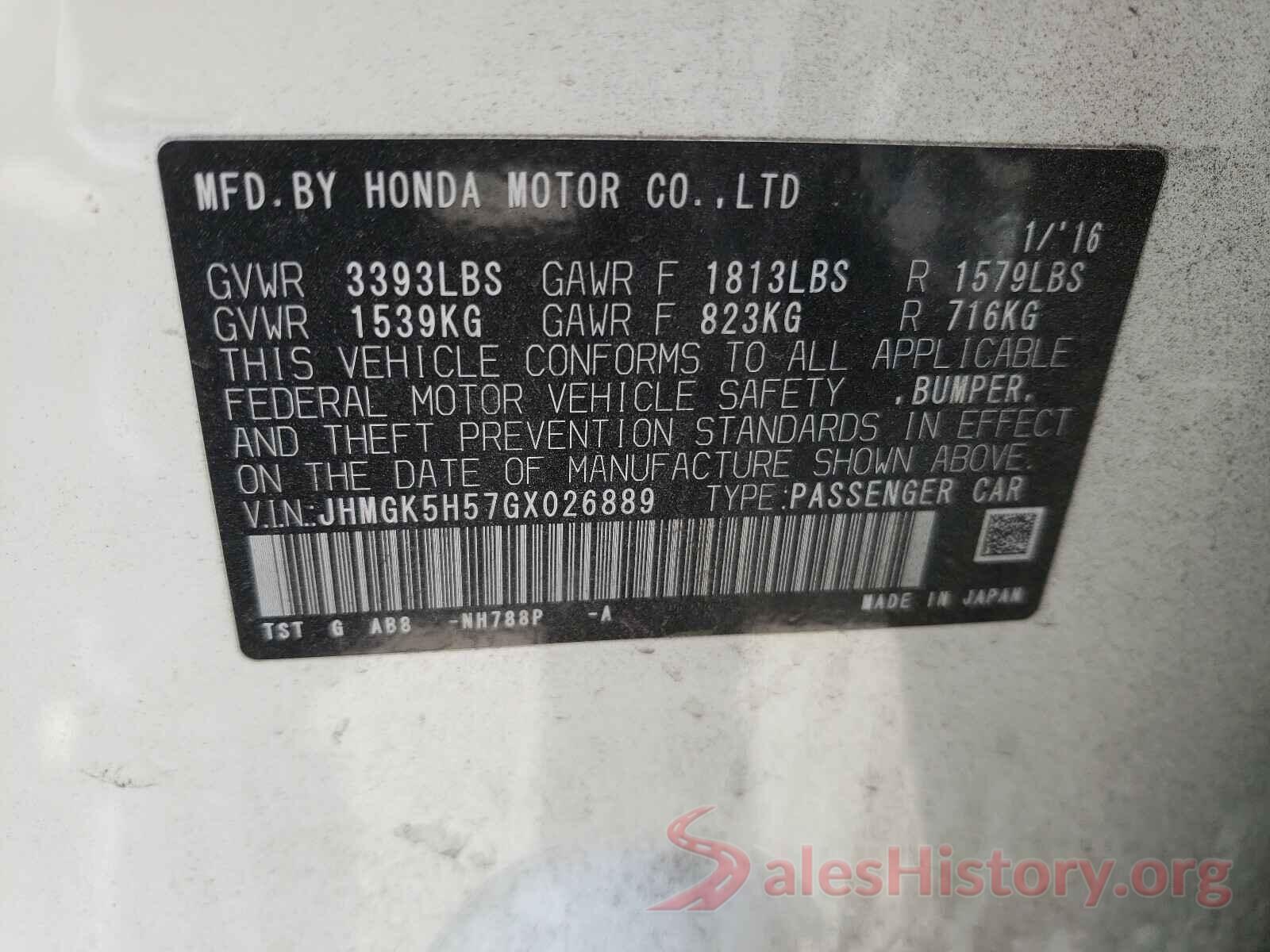 JHMGK5H57GX026889 2016 HONDA FIT