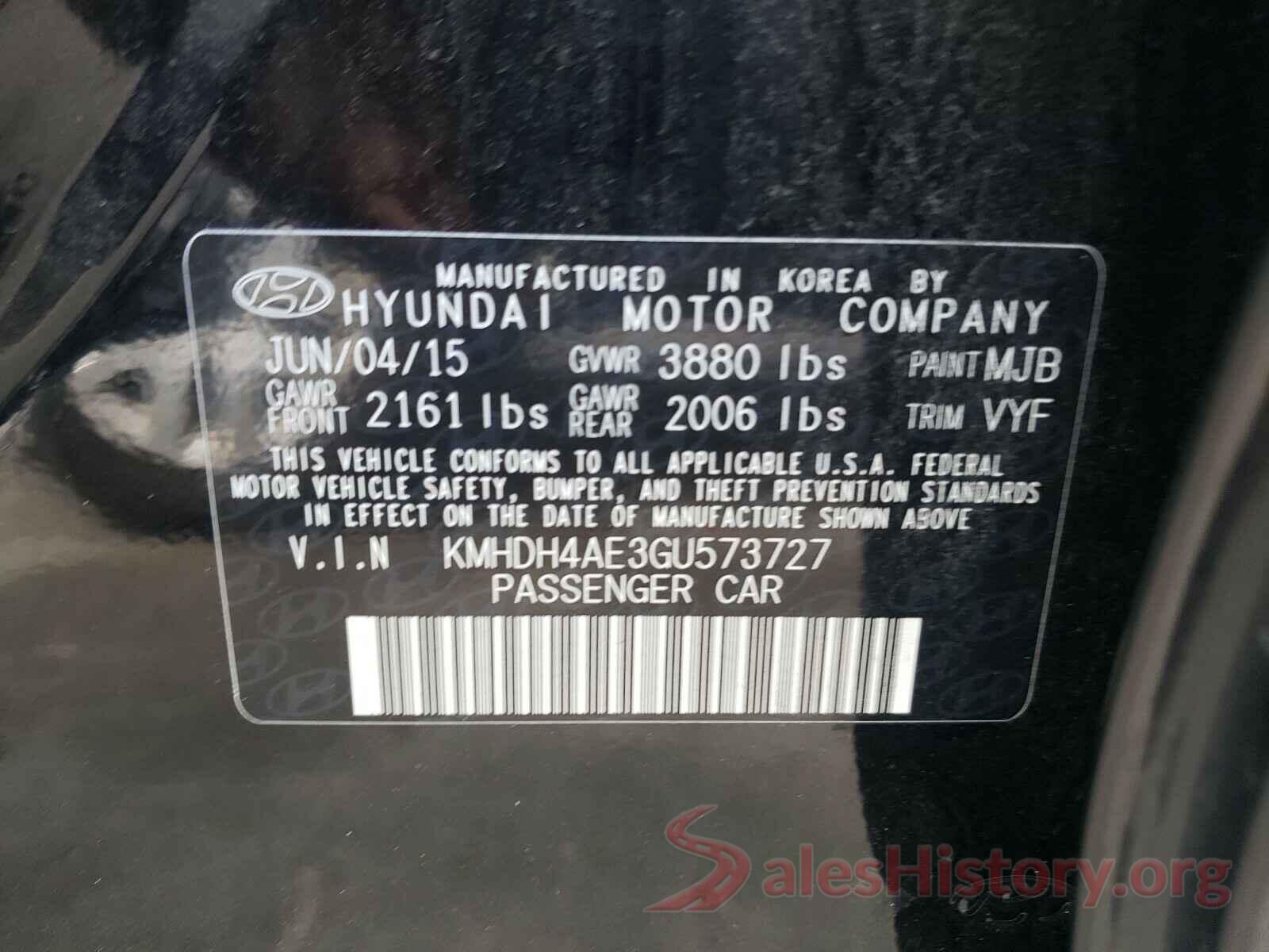 KMHDH4AE3GU573727 2016 HYUNDAI ELANTRA