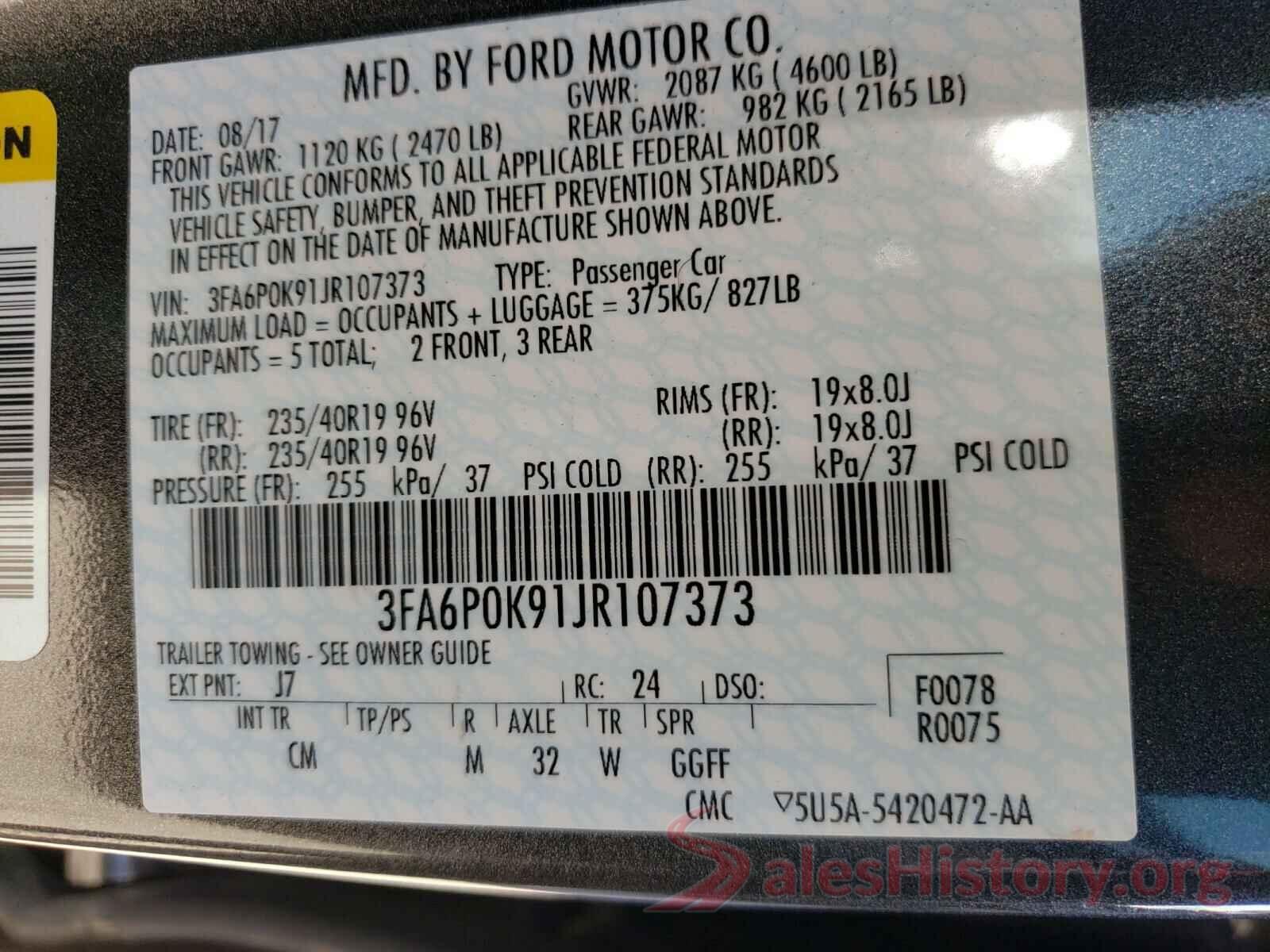 3FA6P0K91JR107373 2018 FORD FUSION