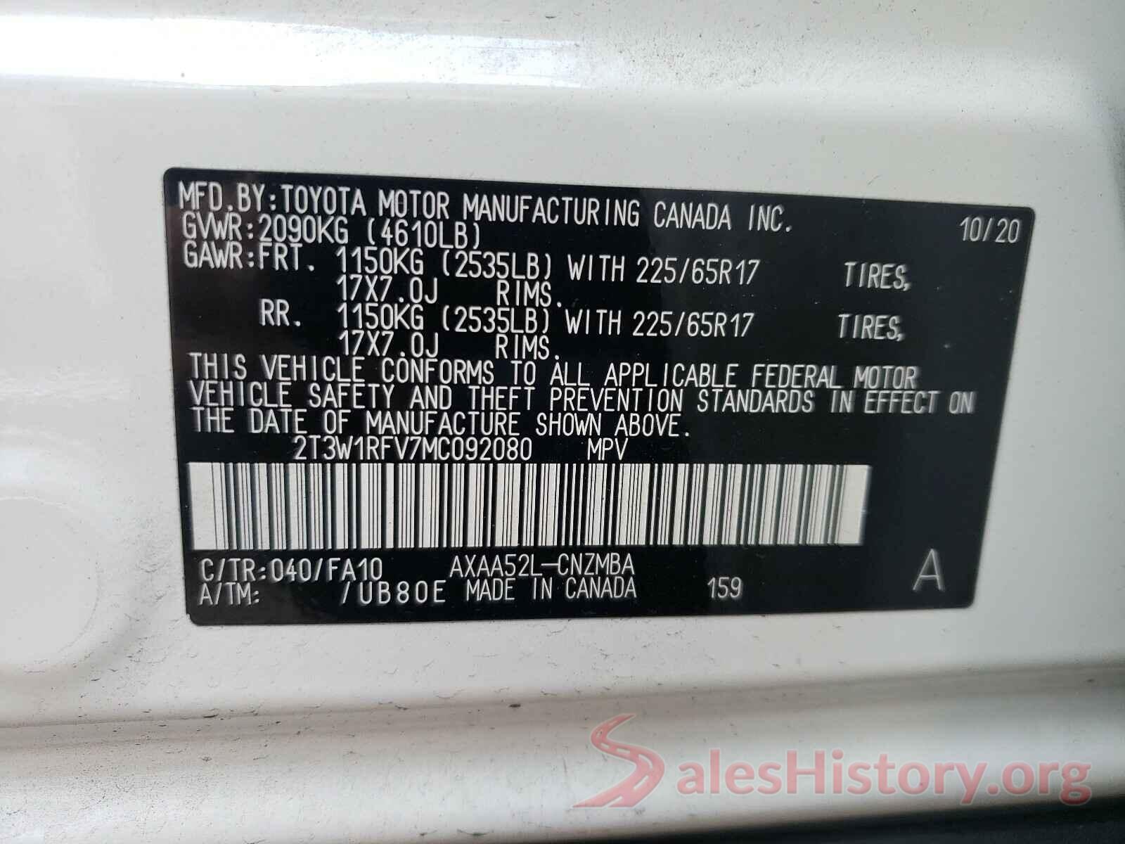 2T3W1RFV7MC092080 2021 TOYOTA RAV4