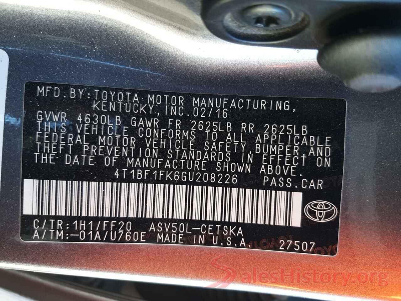 4T1BF1FK6GU208226 2016 TOYOTA CAMRY