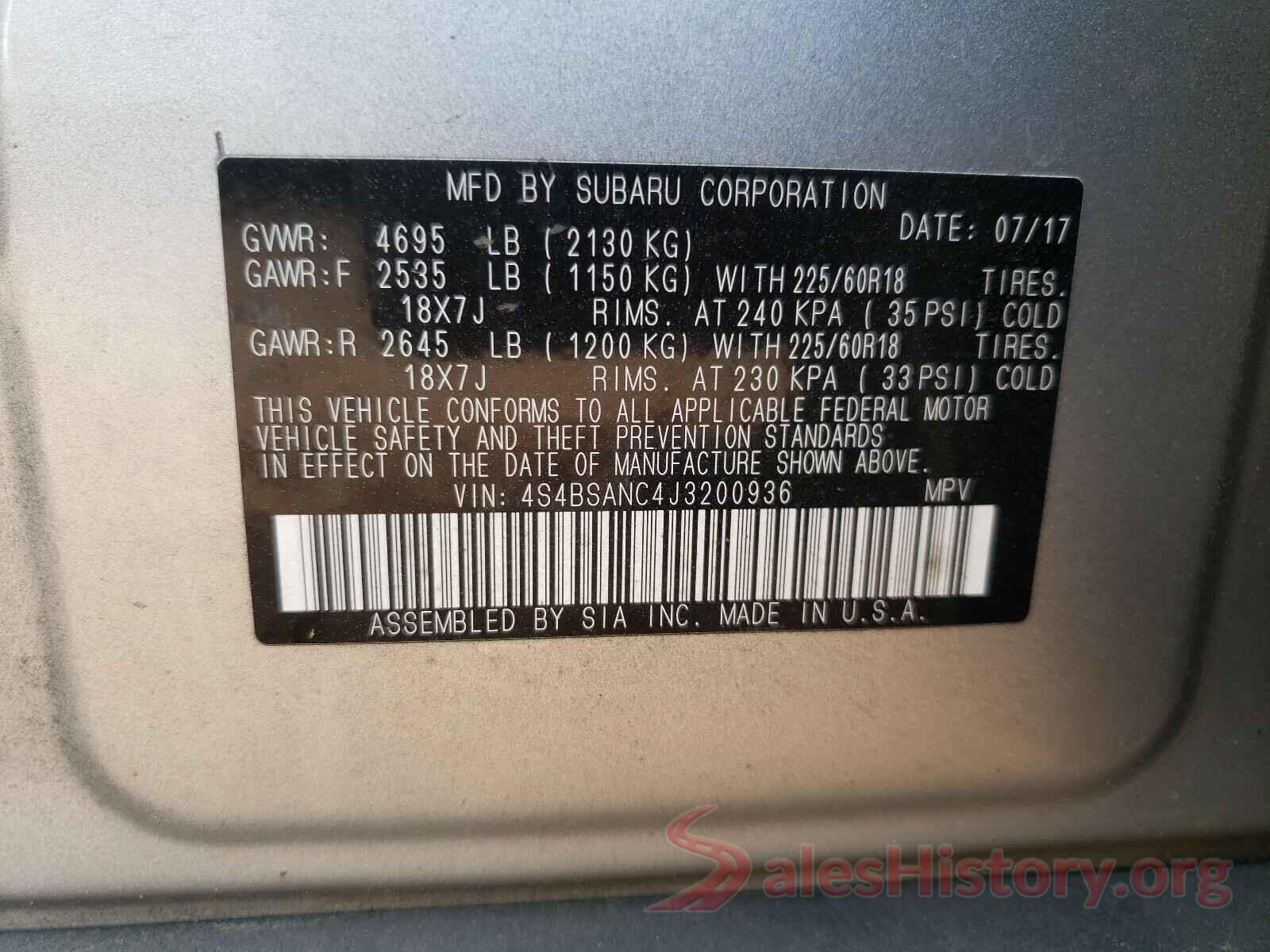 4S4BSANC4J3200936 2018 SUBARU OUTBACK