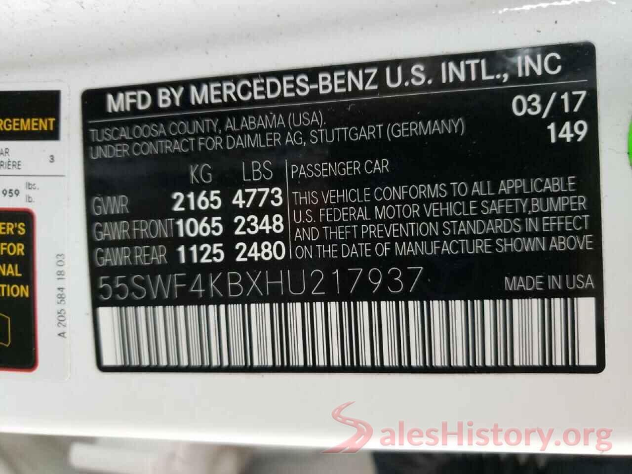 55SWF4KBXHU217937 2017 MERCEDES-BENZ C-CLASS