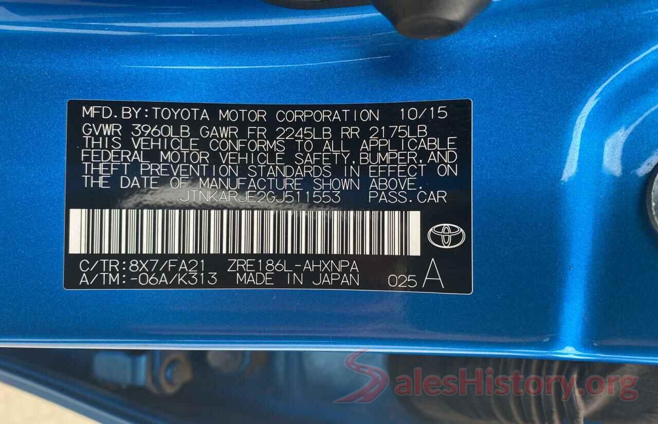 JTNKARJE2GJ511553 2016 TOYOTA SCION