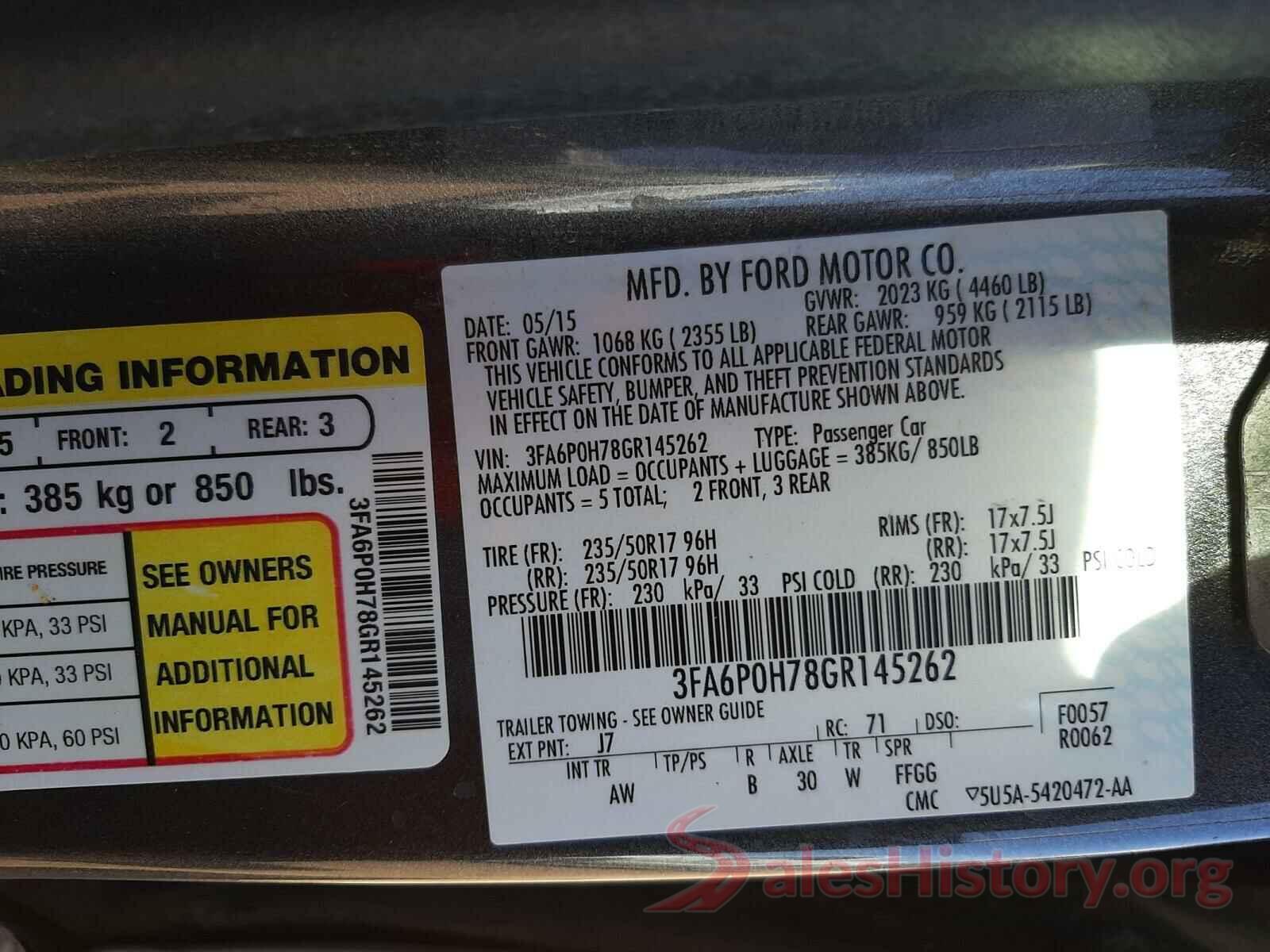 3FA6P0H78GR145262 2016 FORD FUSION