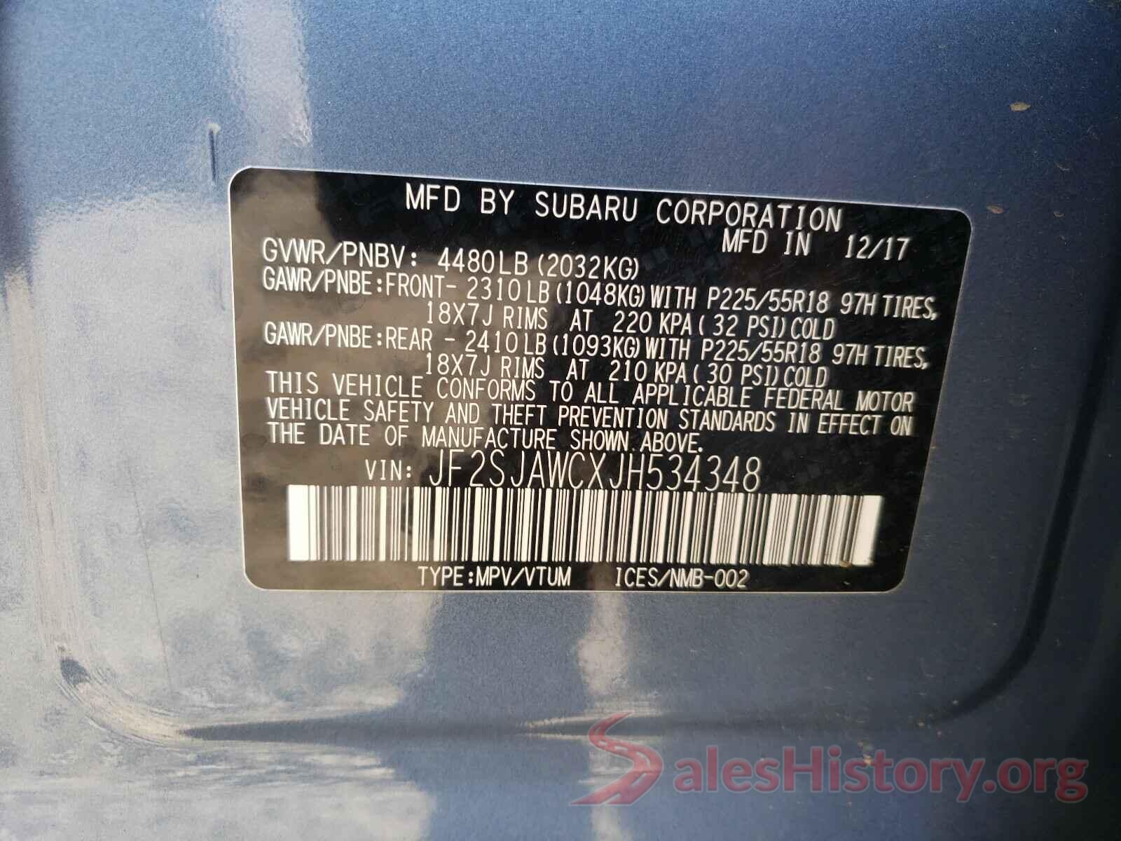 JF2SJAWCXJH534348 2018 SUBARU FORESTER