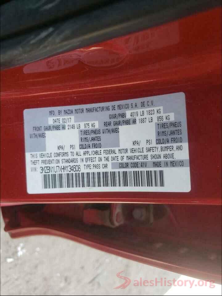 3MZBN1U7XHM134608 2017 MAZDA 3