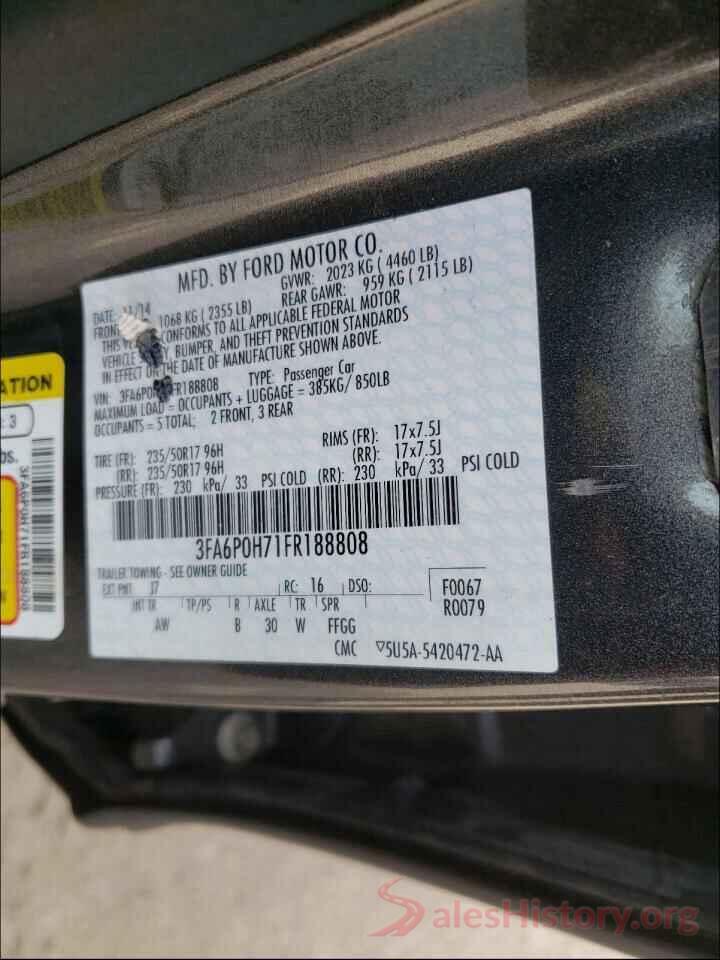 3FA6P0H71FR188808 2015 FORD FUSION