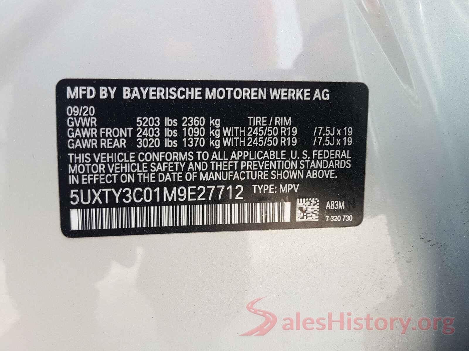 5UXTY3C01M9E27712 2021 BMW X3