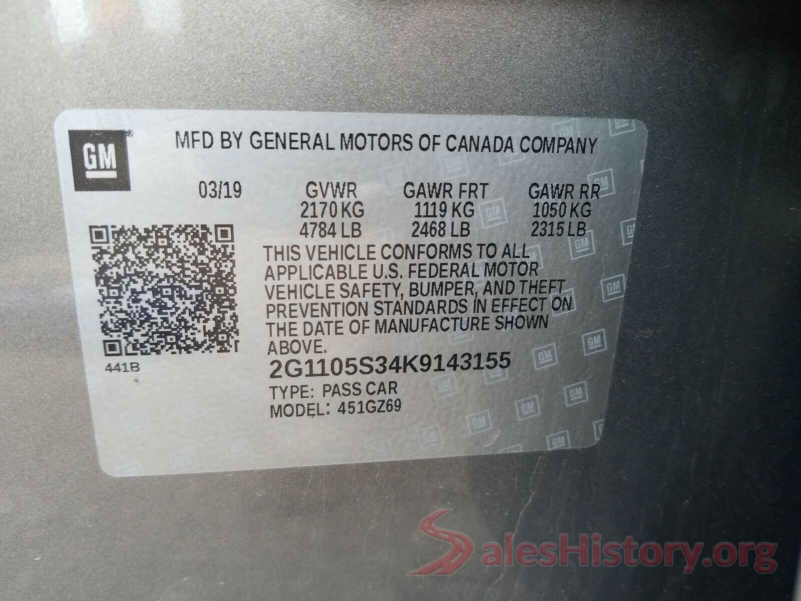 2G1105S34K9143155 2019 CHEVROLET IMPALA