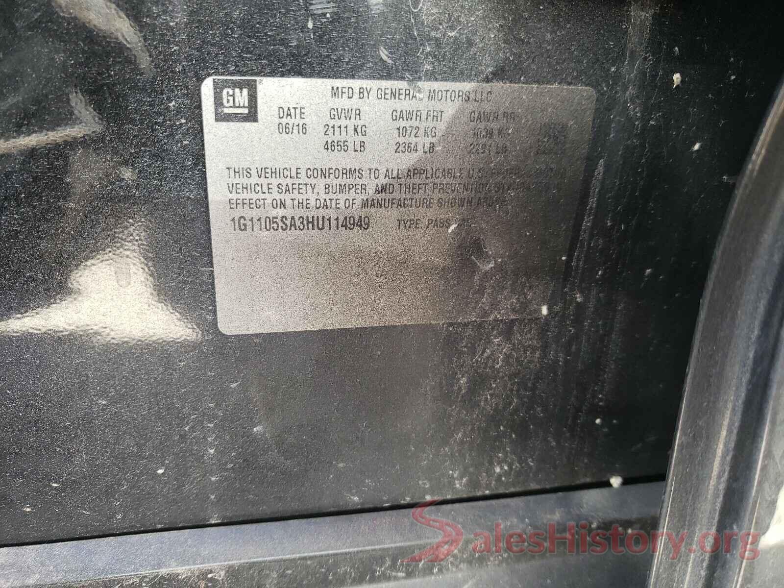 1G1105SA3HU114949 2017 CHEVROLET IMPALA