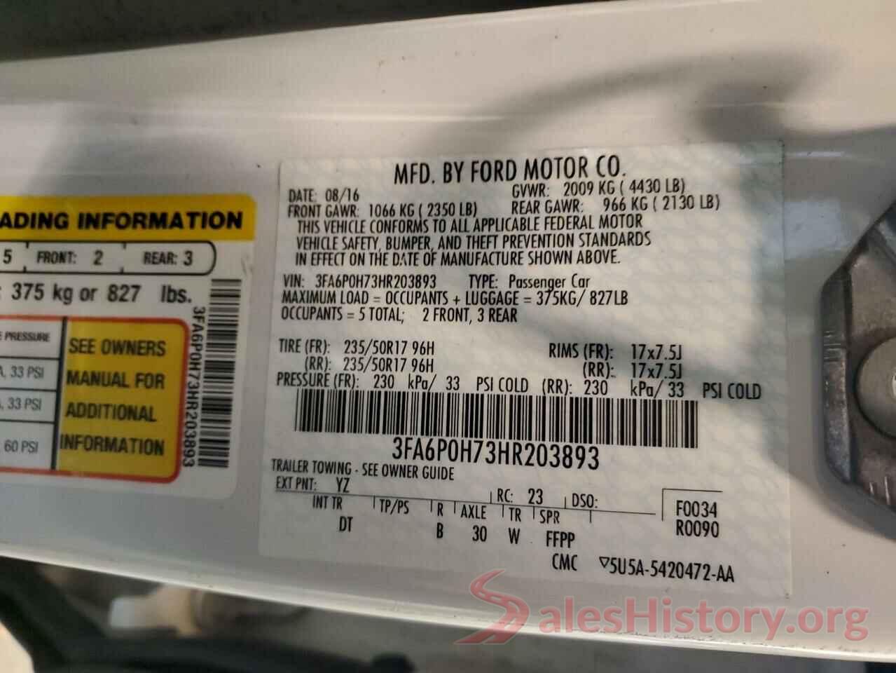 3FA6P0H73HR203893 2017 FORD FUSION