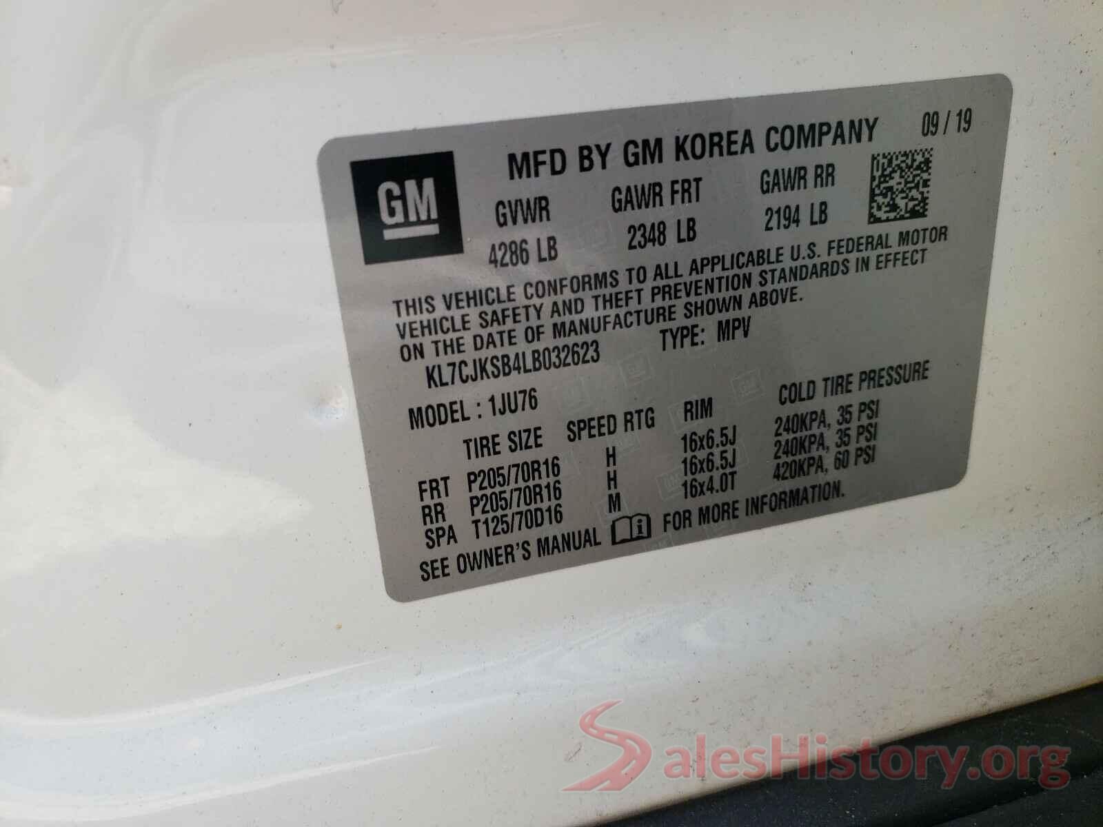 KL7CJKSB4LB032623 2020 CHEVROLET TRAX