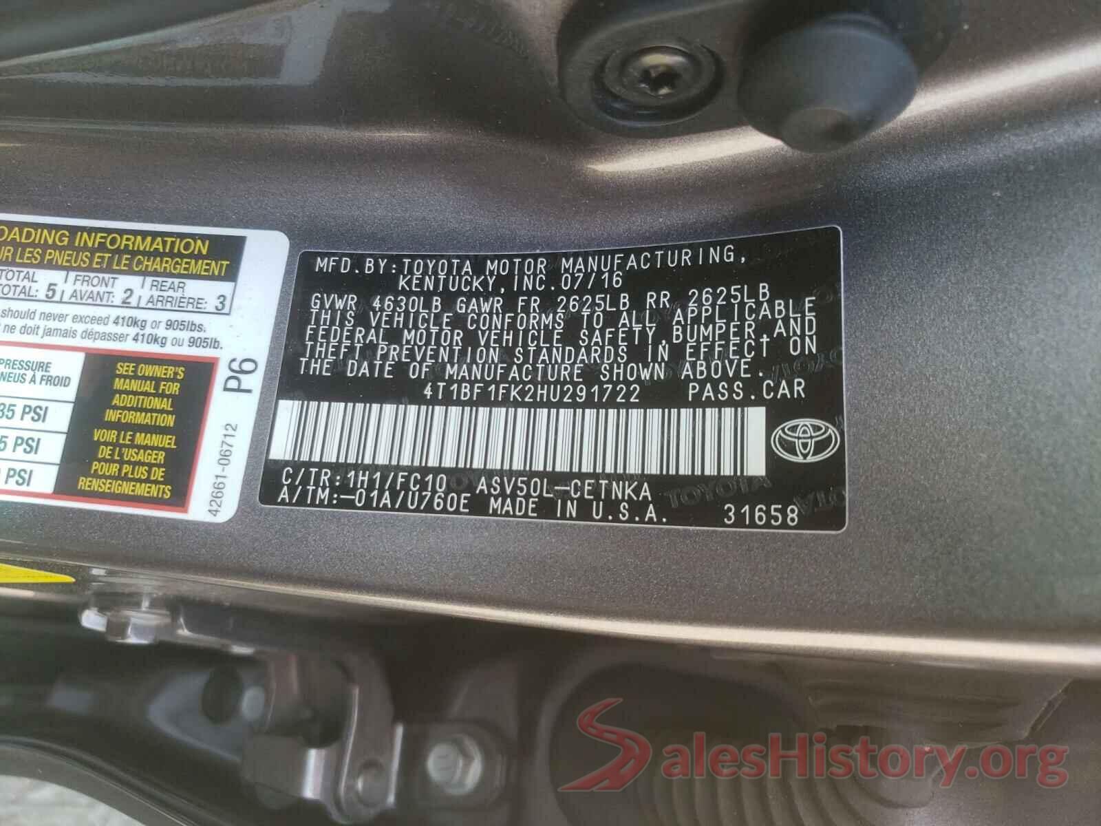 4T1BF1FK2HU291722 2017 TOYOTA CAMRY