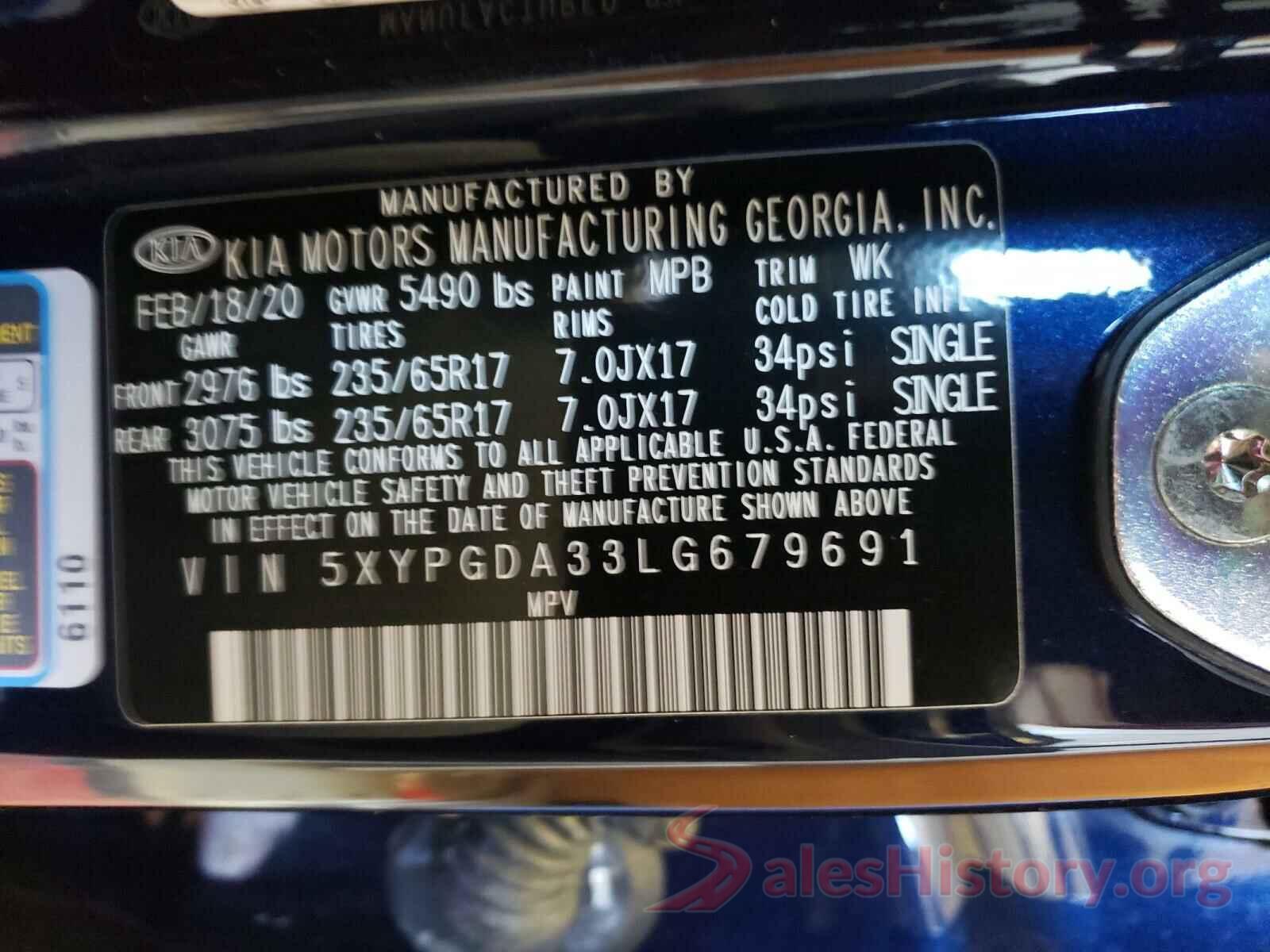 5XYPGDA33LG679691 2020 KIA SORENTO