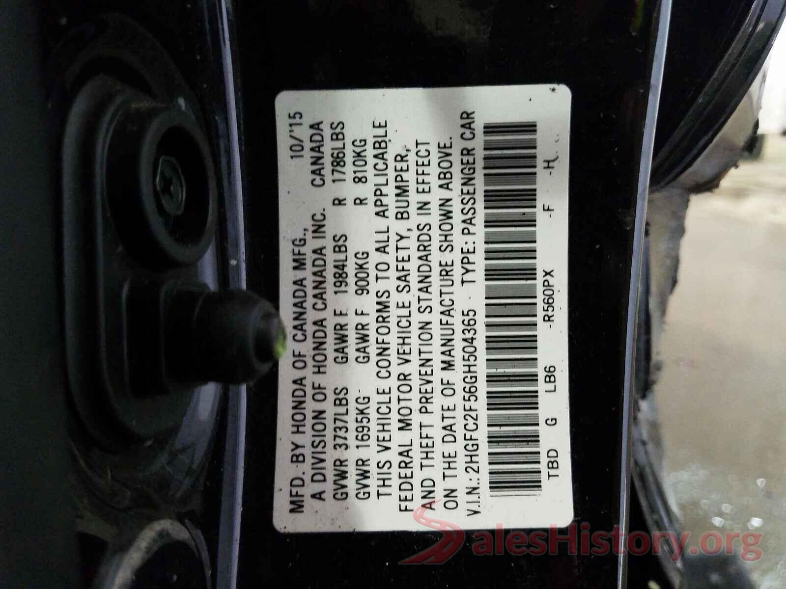 2HGFC2F56GH504365 2016 HONDA CIVIC