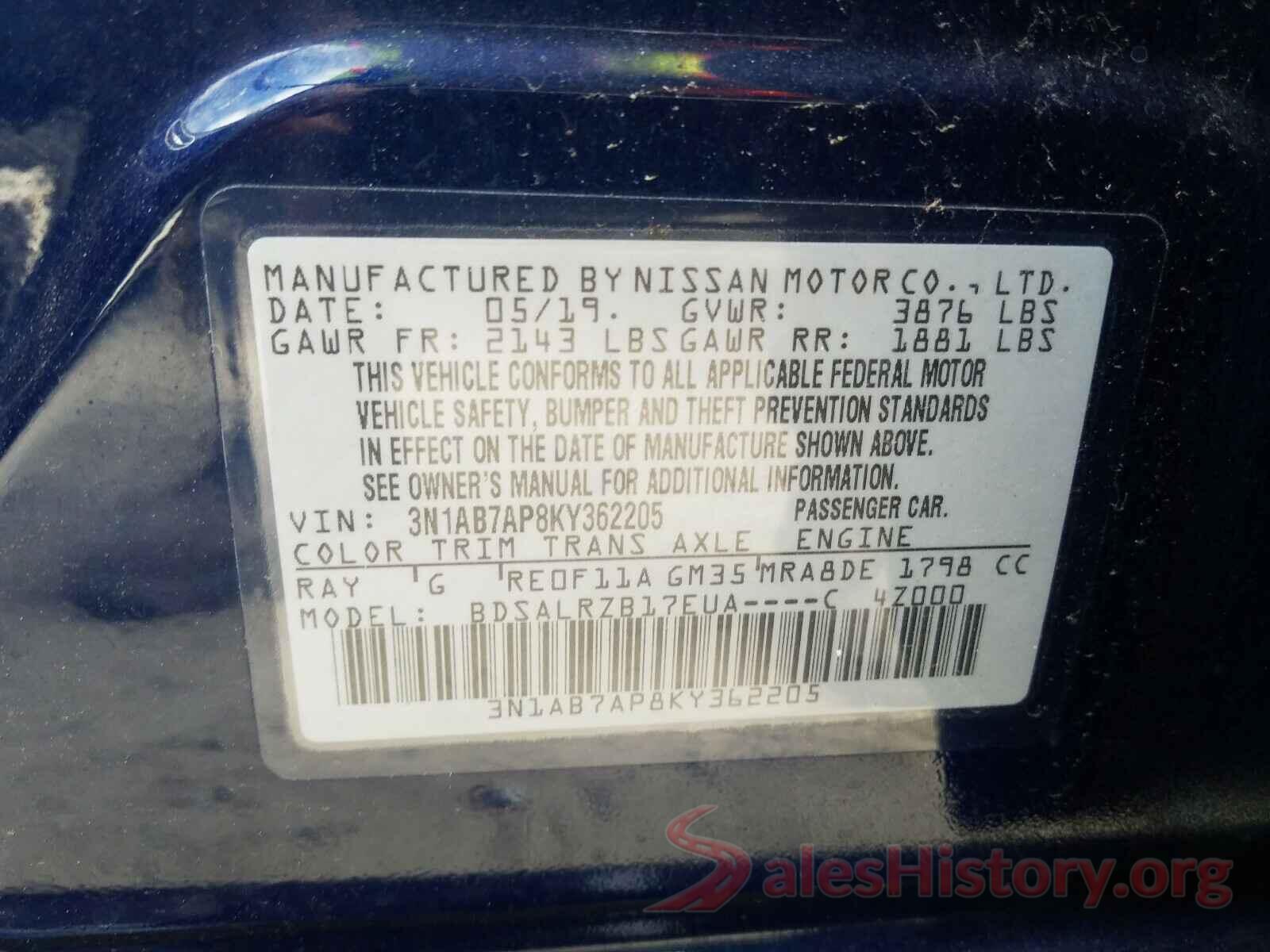 3N1AB7AP8KY362205 2019 NISSAN SENTRA