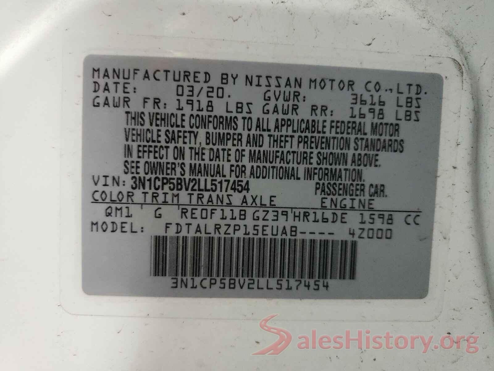 3N1CP5BV2LL517454 2020 NISSAN KICKS