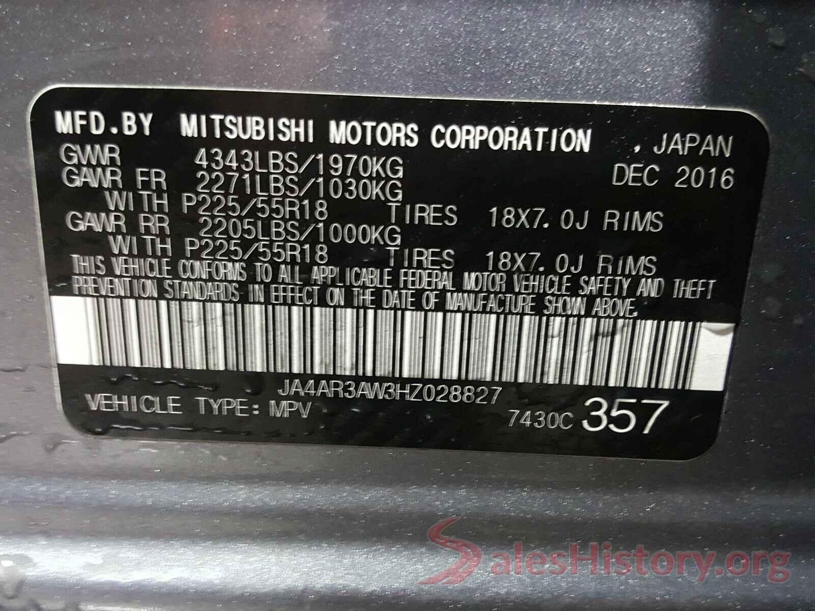 JA4AR3AW3HZ028827 2017 MITSUBISHI OUTLANDER