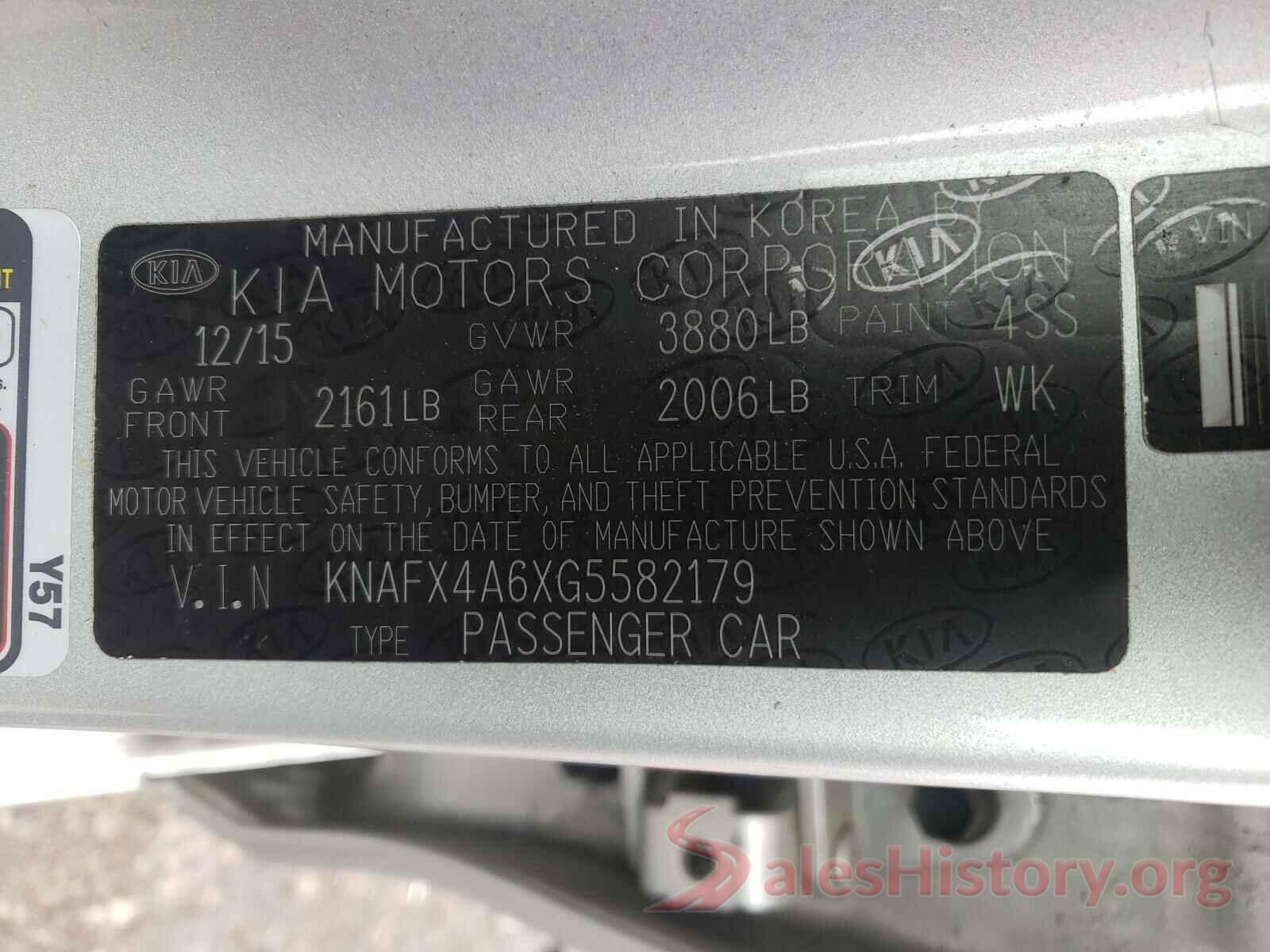 KNAFX4A6XG5582179 2016 KIA FORTE