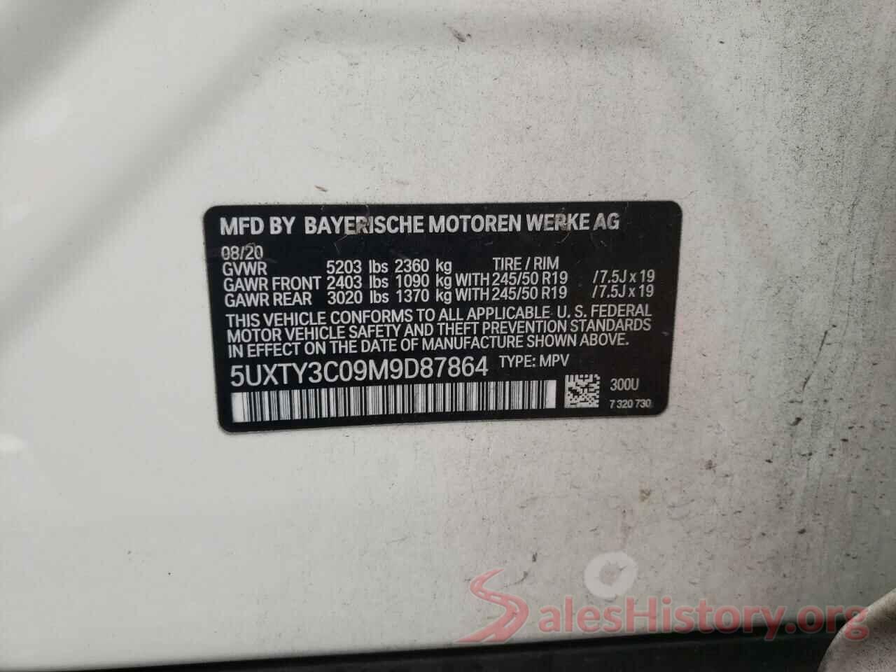 5UXTY3C09M9D87864 2021 BMW X3