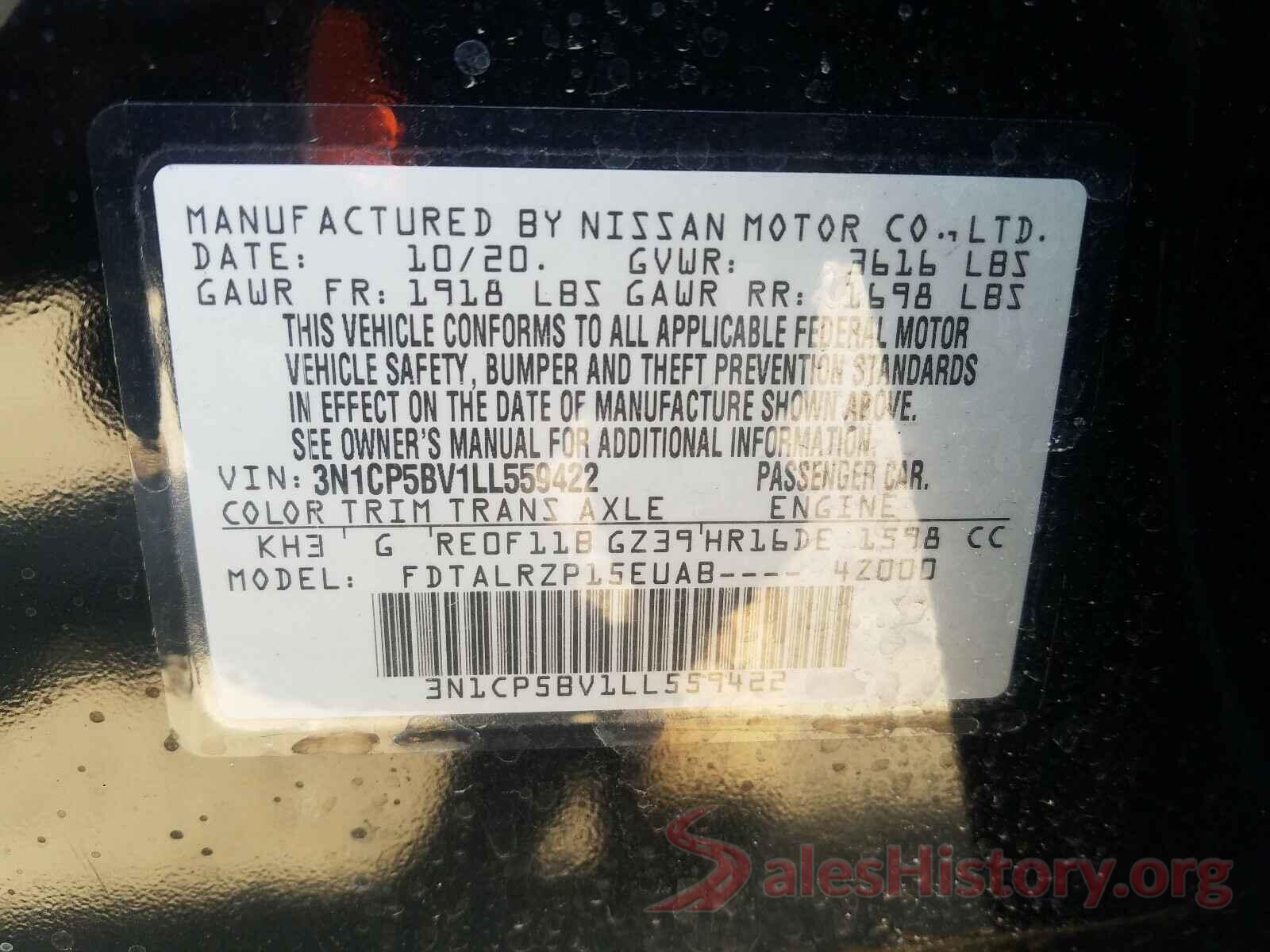 3N1CP5BV1LL559422 2020 NISSAN KICKS