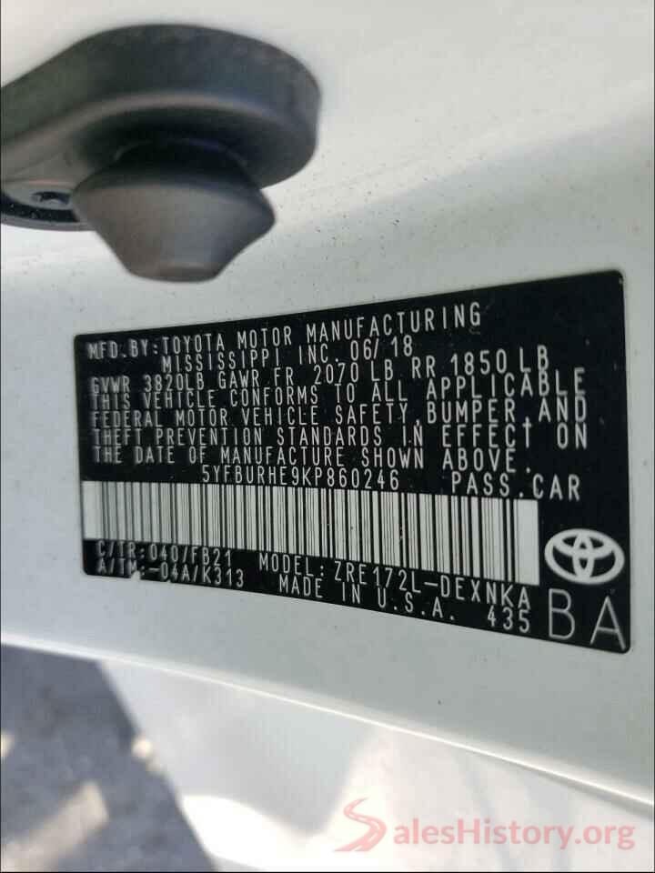 5YFBURHE9KP860246 2019 TOYOTA COROLLA