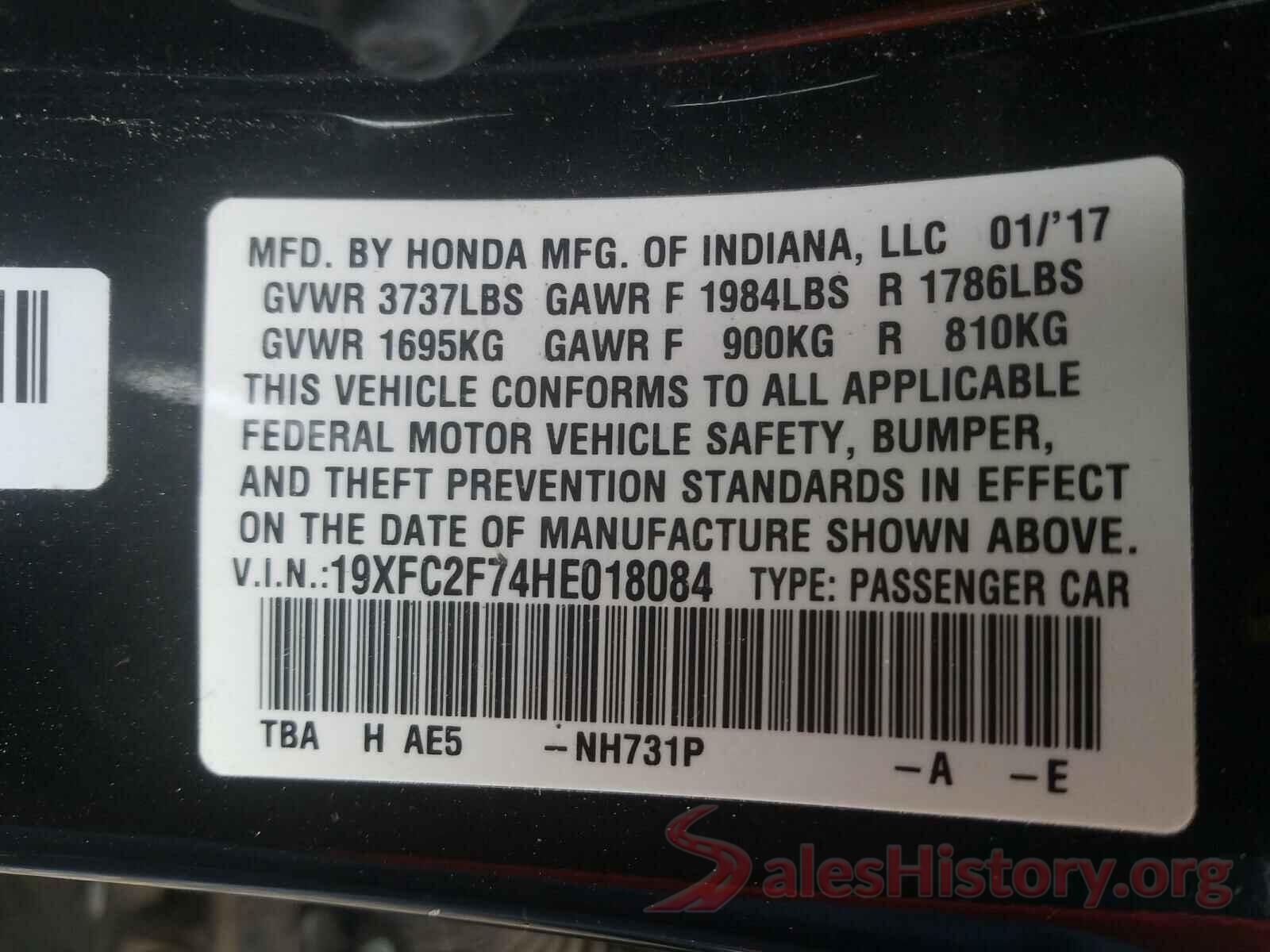 19XFC2F74HE018084 2017 HONDA CIVIC