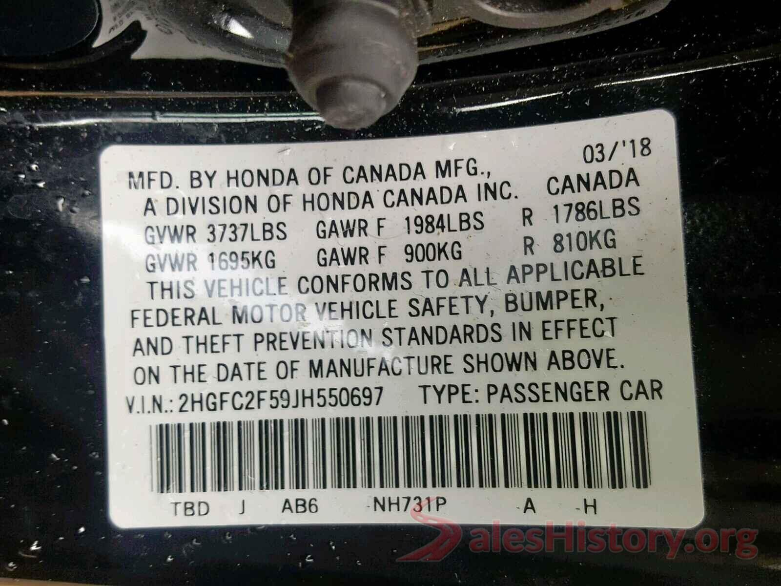 2HGFC2F59JH550697 2018 HONDA CIVIC