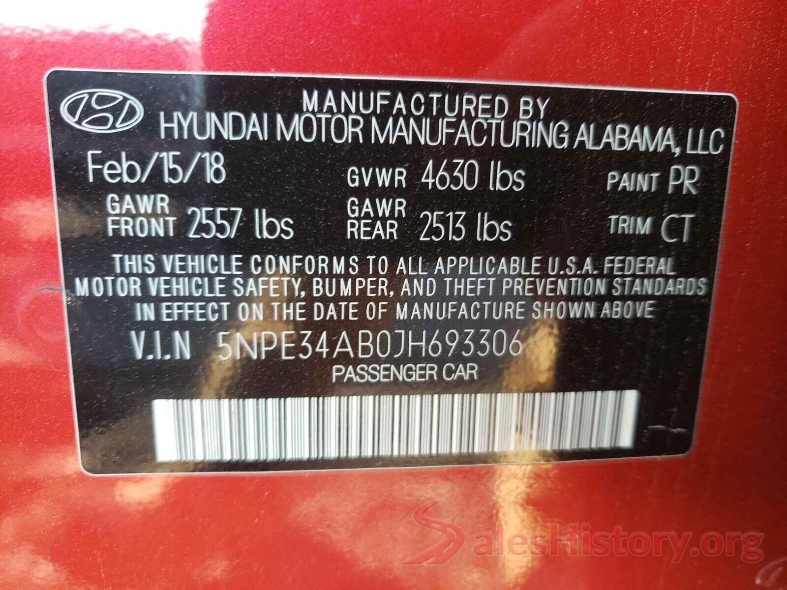 5NPE34AB0JH693306 2018 HYUNDAI SONATA