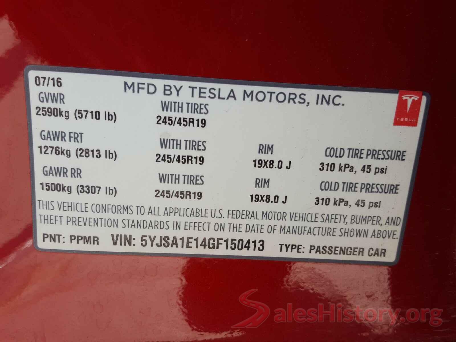 5YJSA1E14GF150413 2016 TESLA MODEL S