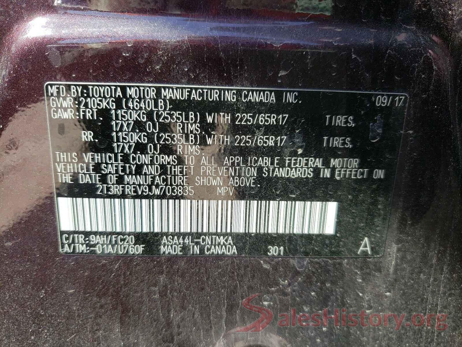 2T3RFREV9JW703835 2018 TOYOTA RAV4