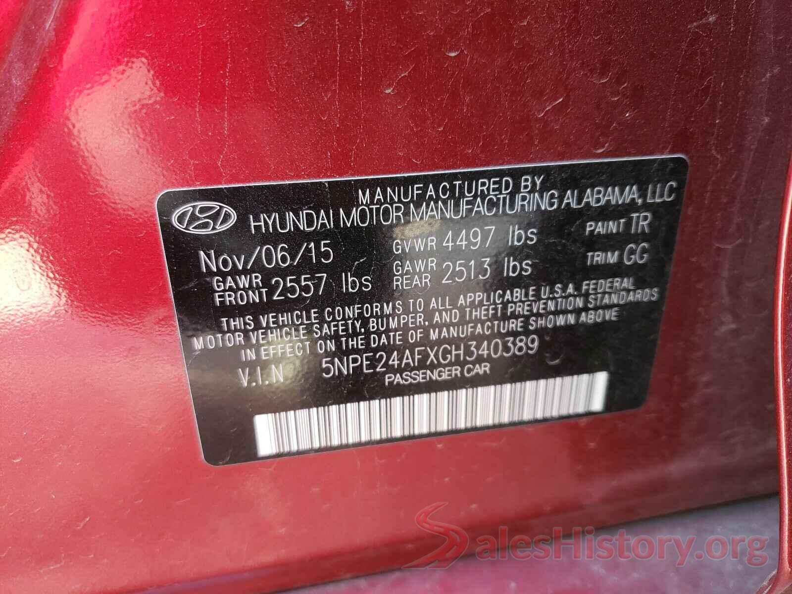 5NPE24AFXGH340389 2016 HYUNDAI SONATA