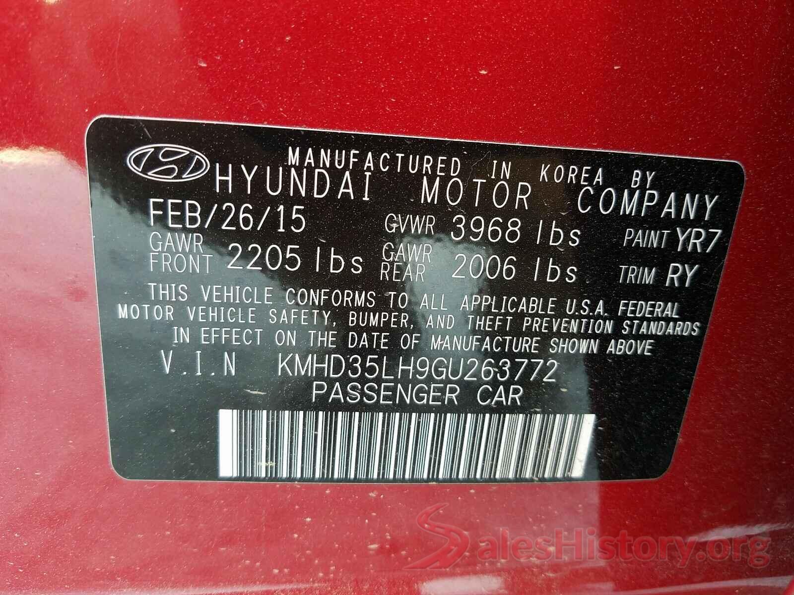 KMHD35LH9GU263772 2016 HYUNDAI ELANTRA