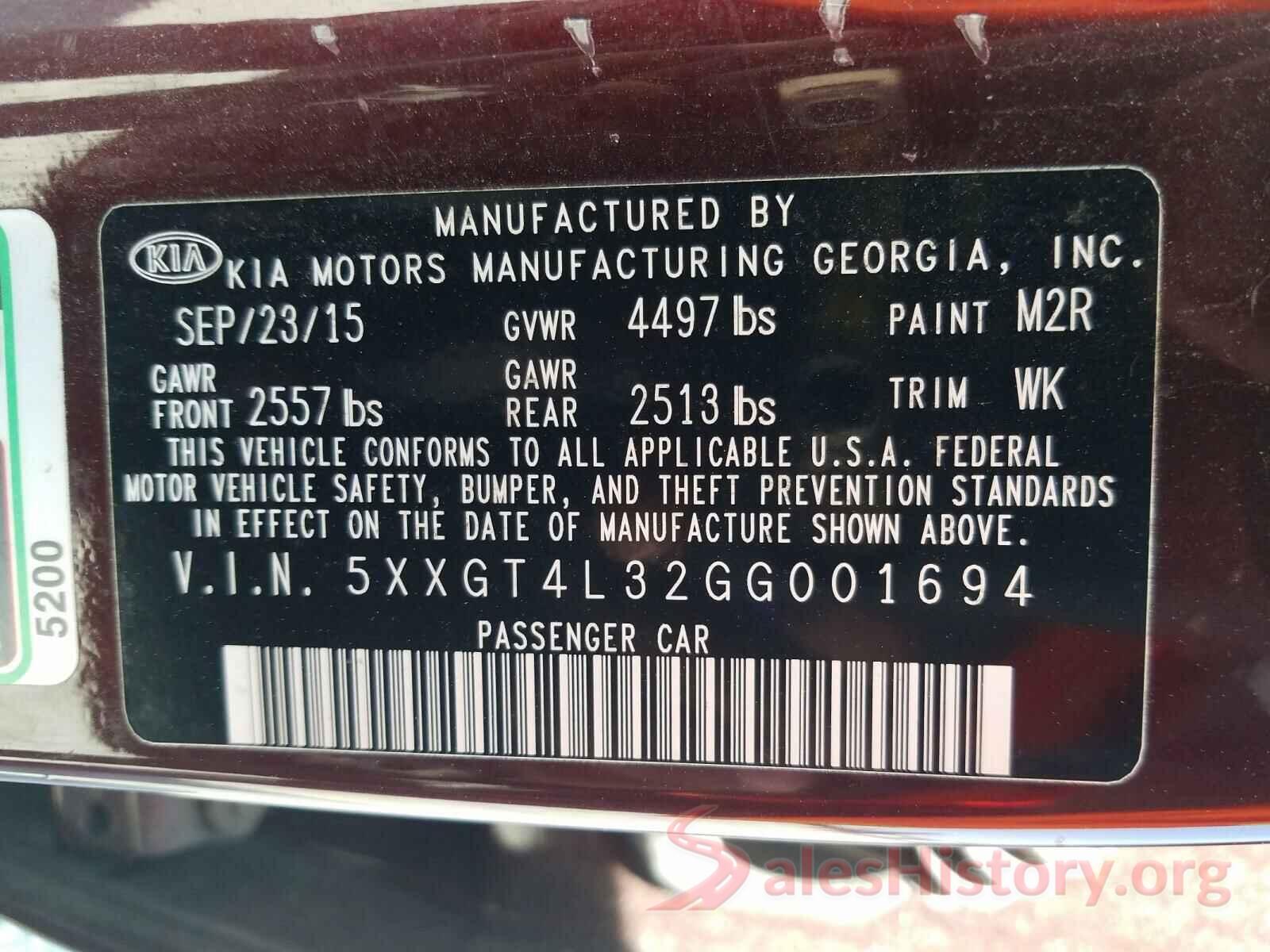 5XXGT4L32GG001694 2016 KIA OPTIMA