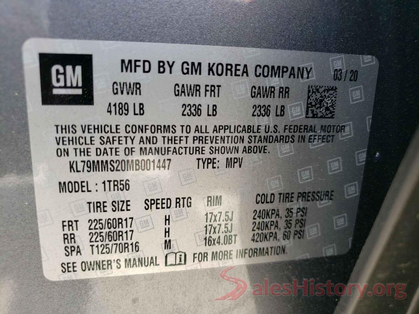 KL79MMS20MB001447 2021 CHEVROLET TRAILBLAZE