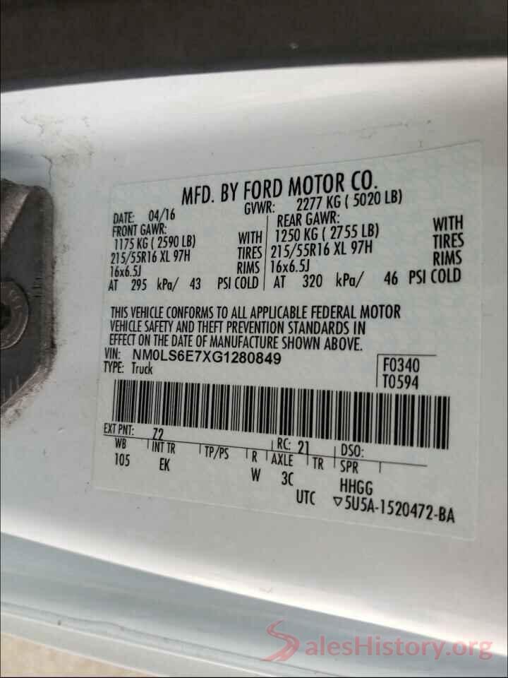 NM0LS6E7XG1280849 2016 FORD TRANSIT CO