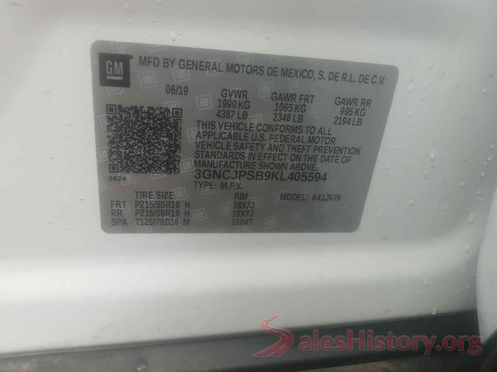 3GNCJPSB9KL405594 2019 CHEVROLET TRAX