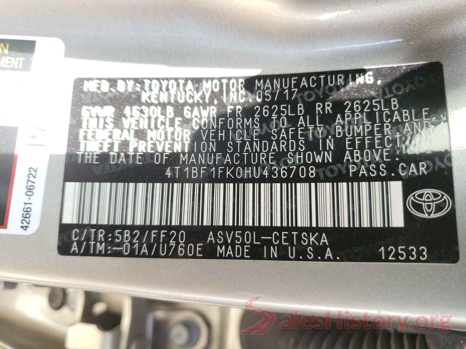 4T1BF1FK0HU436708 2017 TOYOTA CAMRY