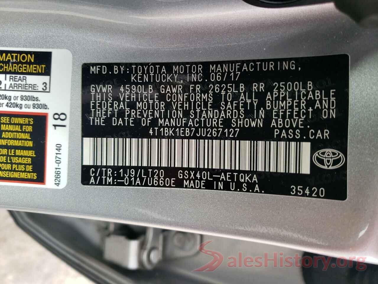 4T1BK1EB7JU267127 2018 TOYOTA AVALON