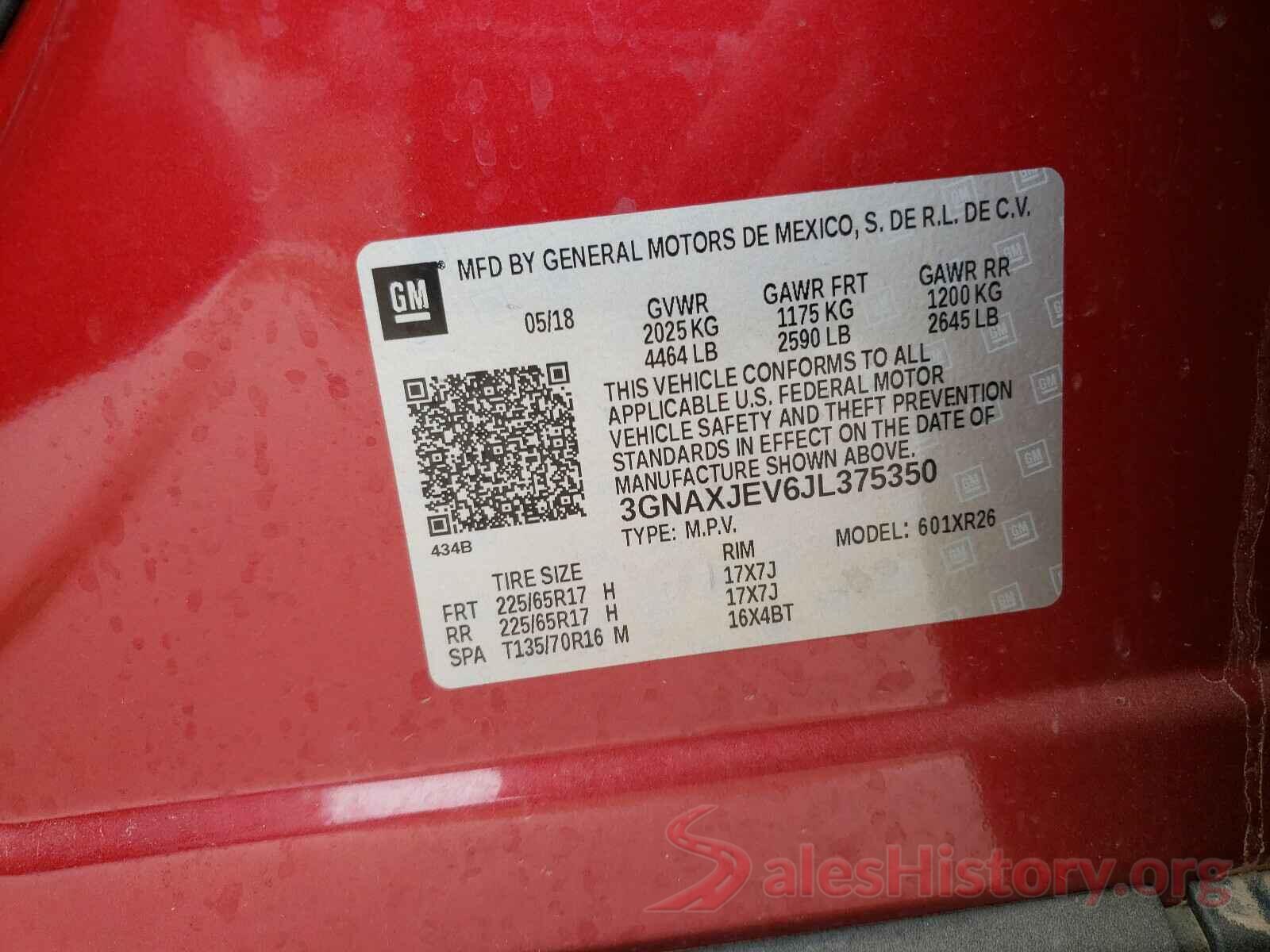 3GNAXJEV6JL375350 2018 CHEVROLET EQUINOX