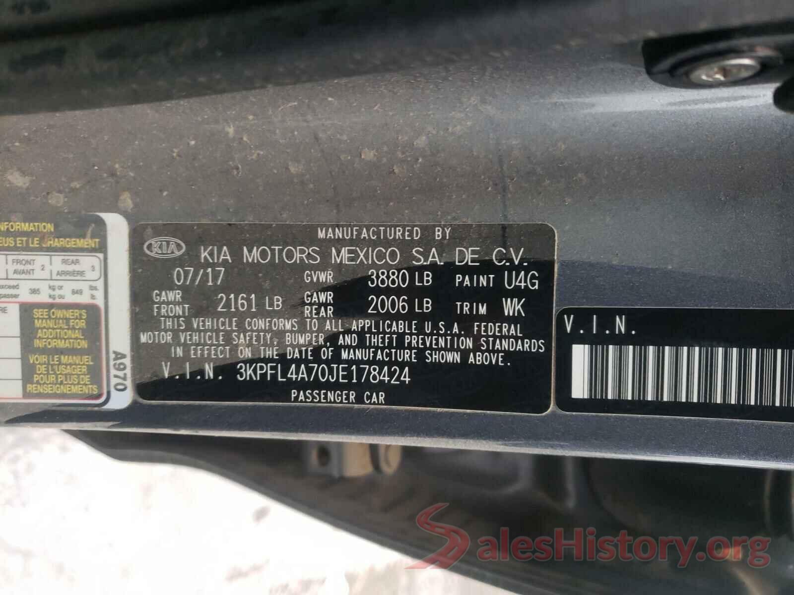 3KPFL4A70JE178424 2018 KIA FORTE