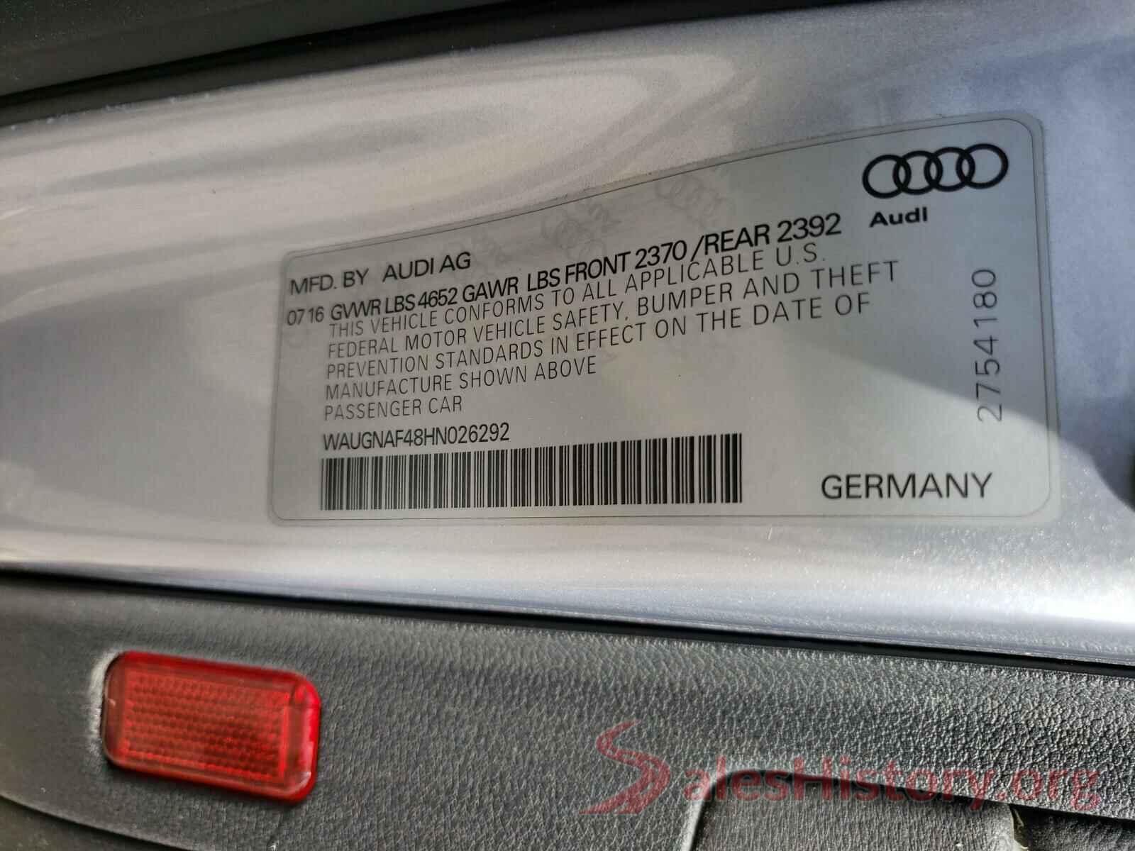 WAUGNAF48HN026292 2017 AUDI A4