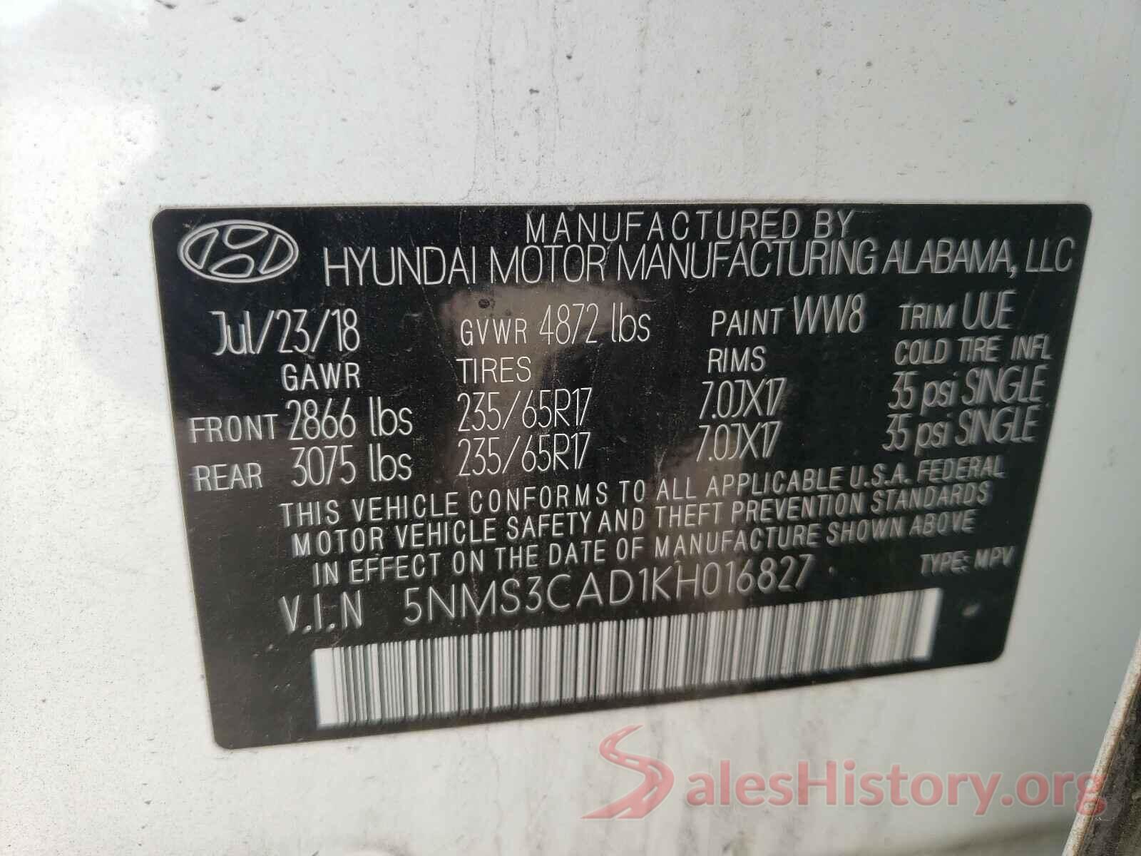 5NMS3CAD1KH016827 2019 HYUNDAI SANTA FE