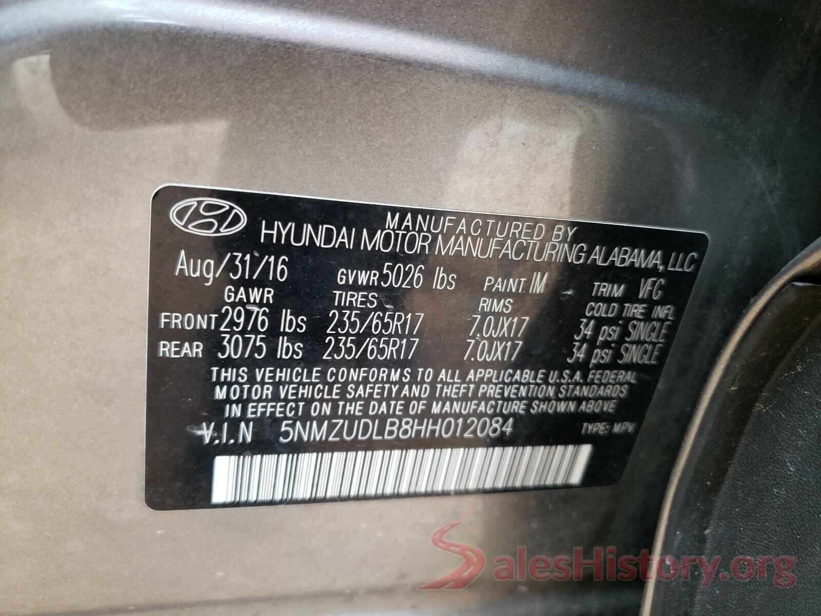 5NMZUDLB8HH012084 2017 HYUNDAI SANTA FE