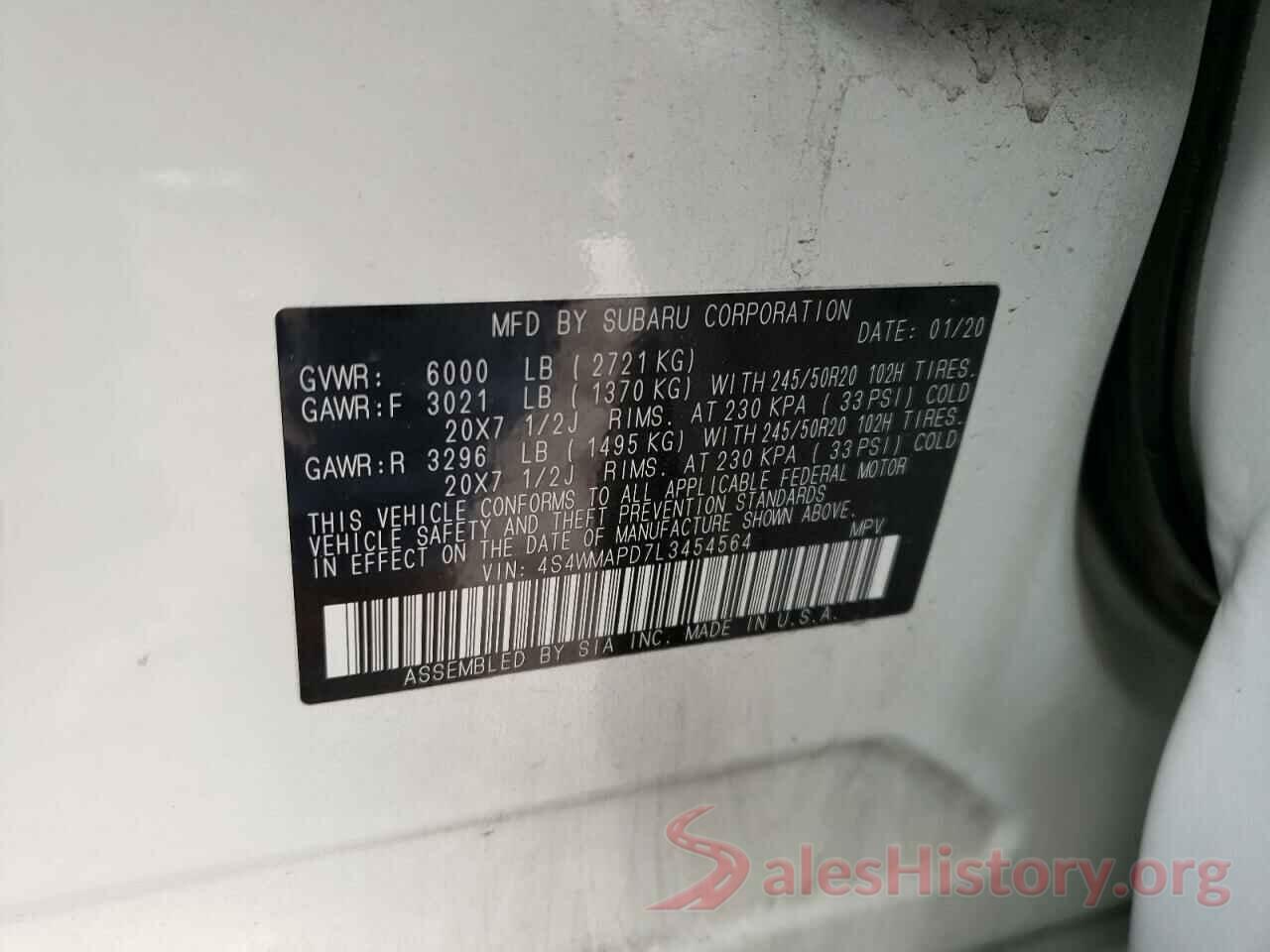 4S4WMAPD7L3454564 2020 SUBARU ASCENT