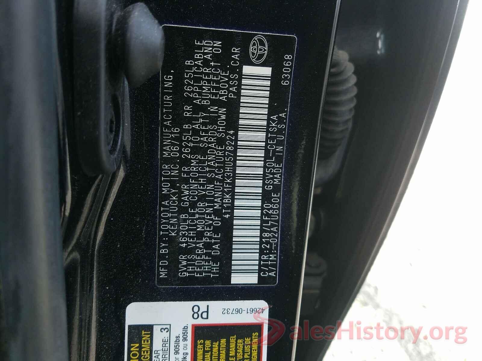 4T1BK1FK3HU578224 2017 TOYOTA CAMRY