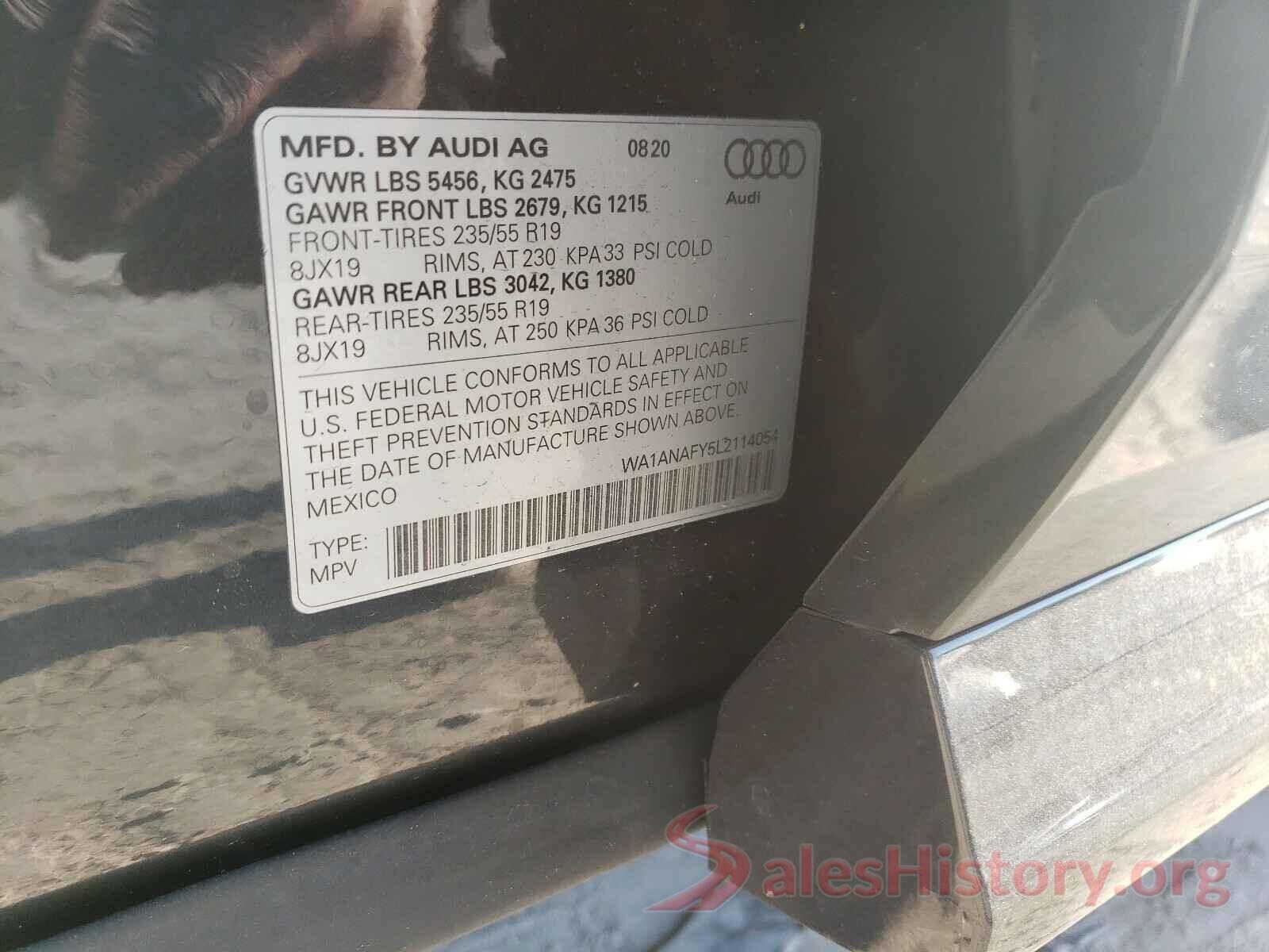 WA1ANAFY5L2114054 2020 AUDI Q5