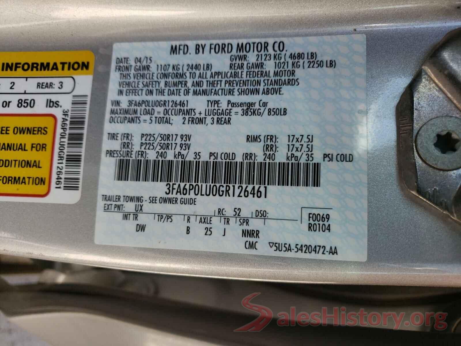 3FA6P0LU0GR126461 2016 FORD FUSION